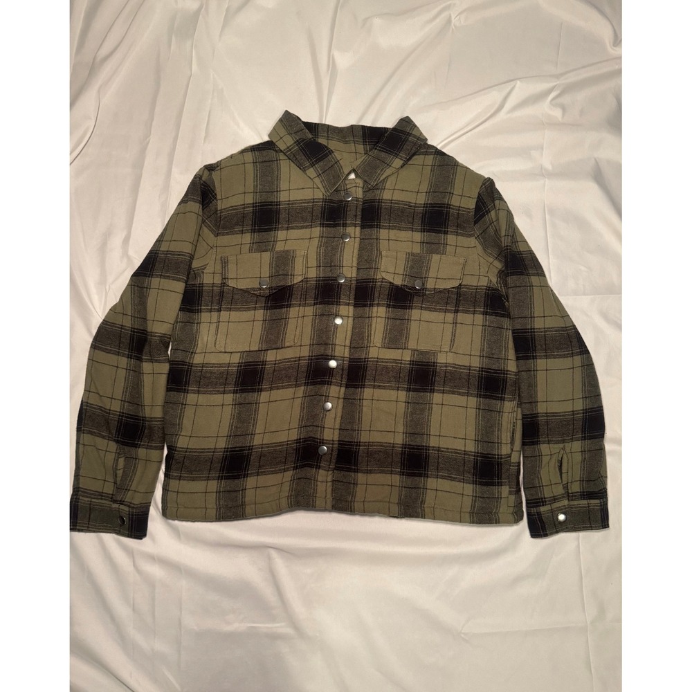 Lucky Brand Olive and Black Plaid Lightweight Shirt Jacket